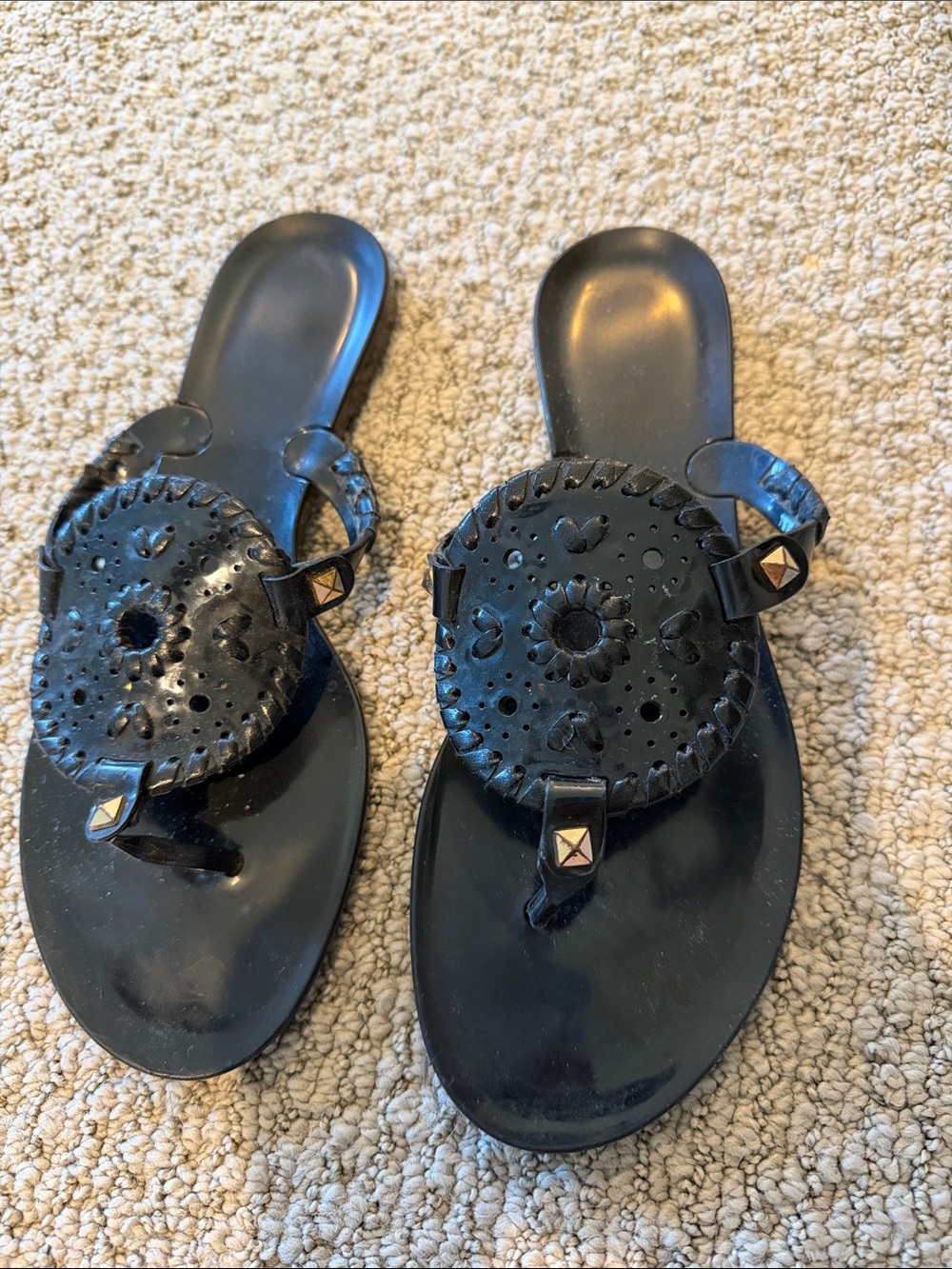 Jack Rogers Black Decorative Jelly Slide Sandals